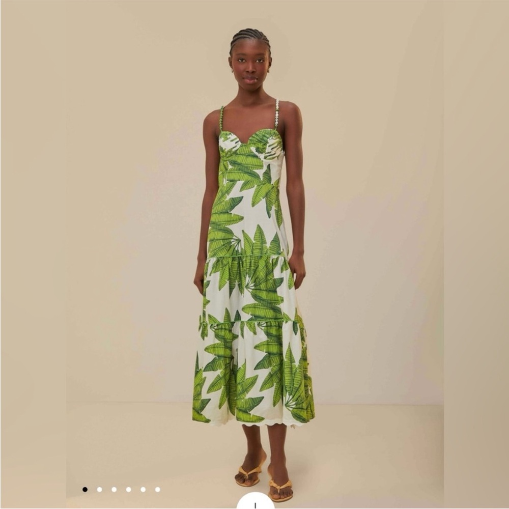 Farm Rio off white palm fan Midi dress size L Large NWT